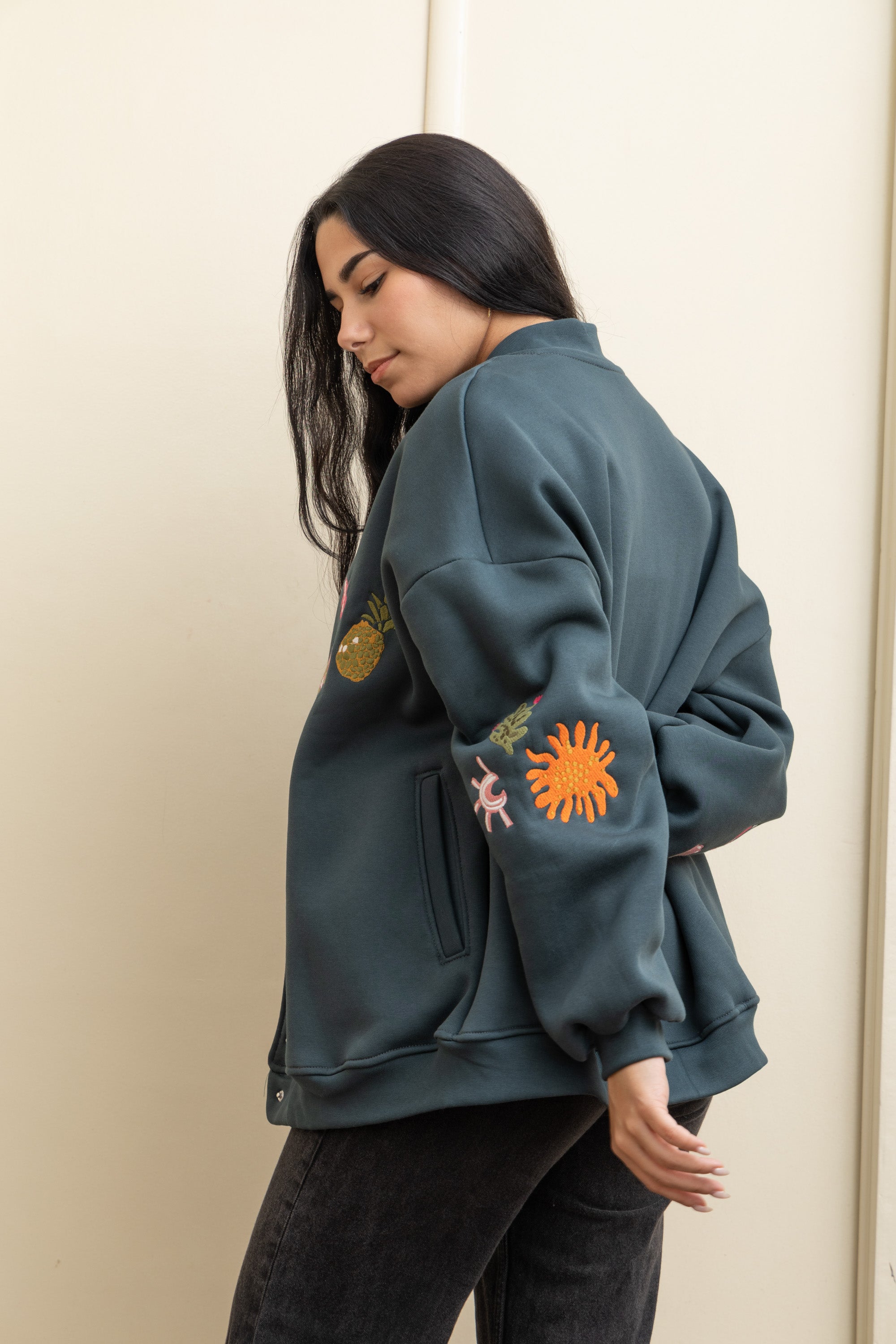 Image of Teal Casual Cool Oversized Cotton Jacket